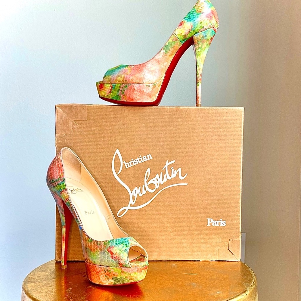 Excellent Christian Louboutin Troca 140 Python Pixel - Red Bottoms Size EU 38